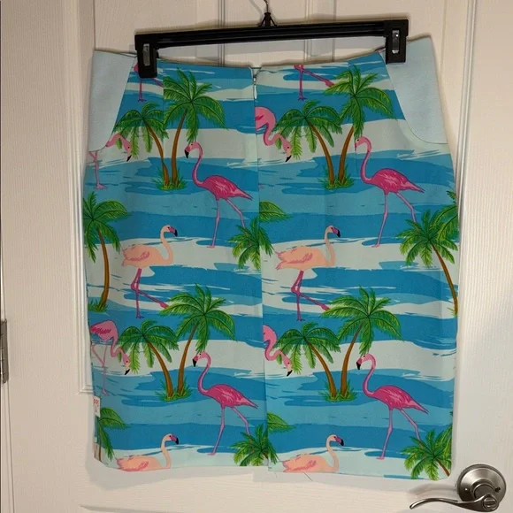 Opposuits Blue, Pink, Green Tropical Print Skirt with pink flamingos.  Size 16 - Picture 3 of 6